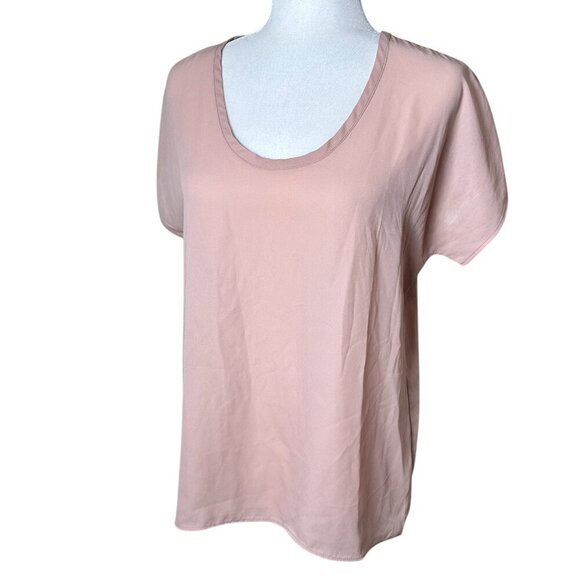 NORDSTROM Soprano Blush Pink Silky Short Sleeve Blouse Top Size Small Round Neck - Picture 1 of 6